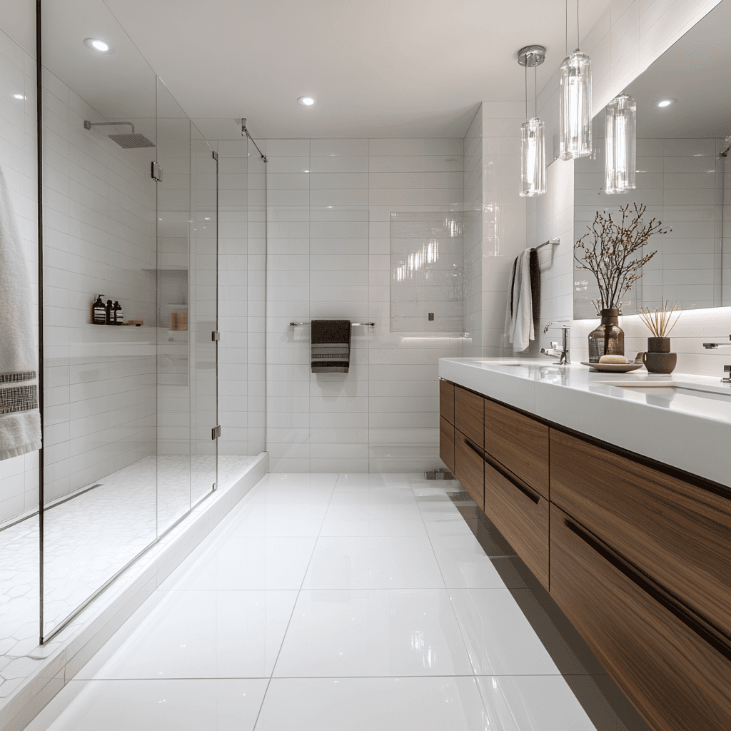 picture of a newly remodeled luxury bathroom with luxury countertops and vanities