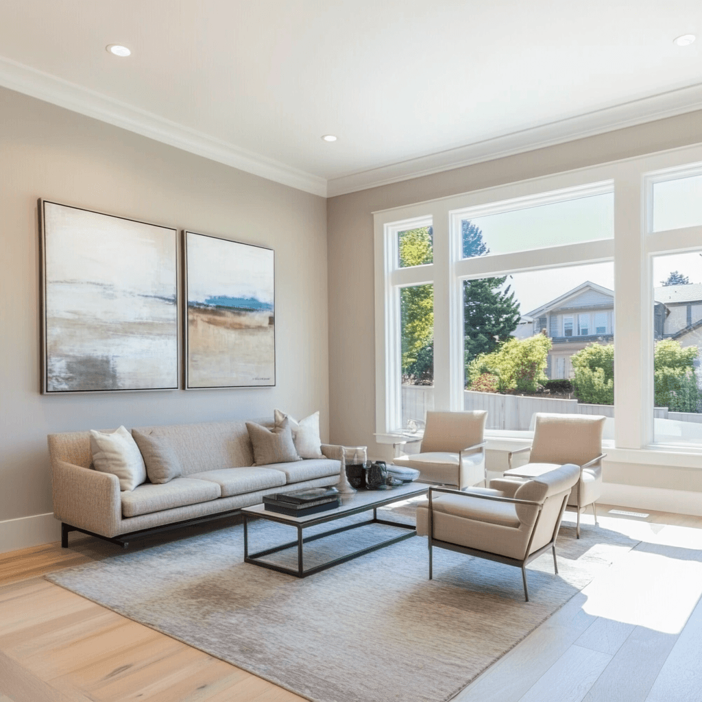 Picture of a freshly painted interior living room of a home with gray paint